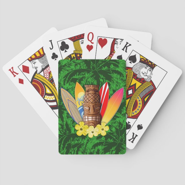 Tiki Mask And Surfboards Playing Cards (Back)