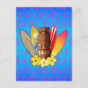 Tiki Mask And Surfboards Postcard