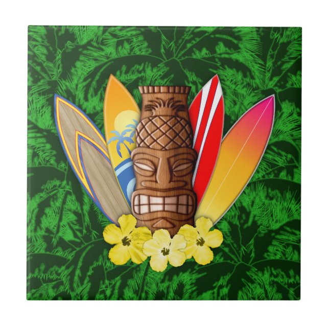 Tiki Mask And Surfboards Tile (Front)