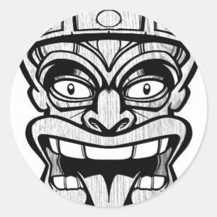 tiki mask hawaiian art classic round sticker