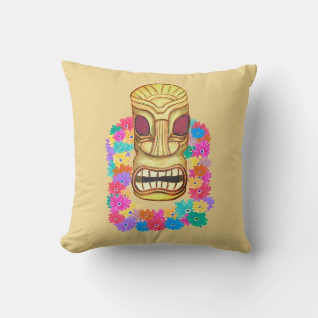  Tiki Mask Hawaiian Lei Cushion (Front)