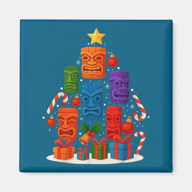 Tiki Mask Luau Christmas Tree Hawaiian Xmas Hat Ha Magnet (Front)