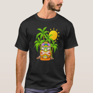 Tiki Mask Polynesian Palm Trees Hawaiian Totem Lua T-Shirt