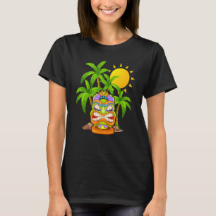 Tiki Mask Polynesian Palm Trees Hawaiian Totem Lua T-Shirt