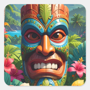 Tiki Mask Square Sticker