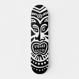 Tiki Mask Style - Black on Wood Skateboard