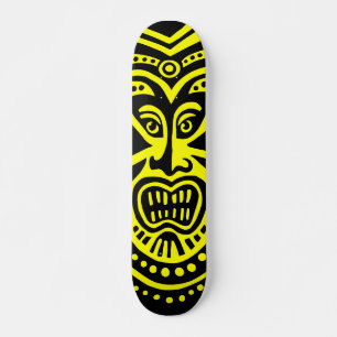 Tiki Mask Style - Black on Yellow (Retro) Skateboard
