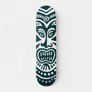 Tiki Mask Style - Dark Green on Wood (Retro) Skateboard