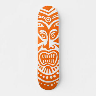 Tiki Mask Style - Orange on White (Retro) Skateboard