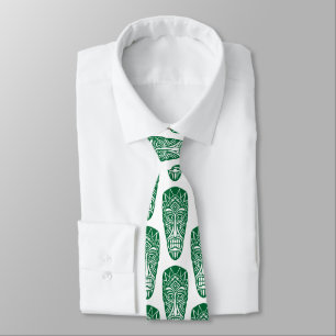 Tiki Masks - Forest Green on White Tie
