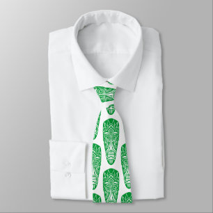 Tiki Masks - Grass Green on White Tie