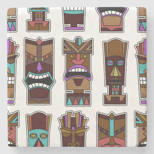 Tiki Masks Pattern Stone Coaster (Front)