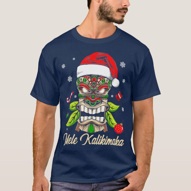 Tiki Mele Kalikimaka Hawaiian Merry Christmas T-Shirt (Front)