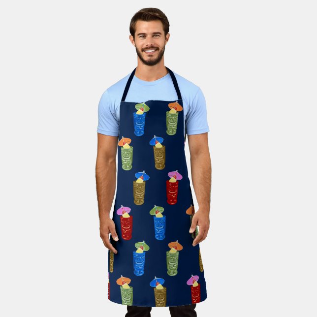 Tiki Mugs Retro Hawaiian Tropical Drinks - Navy Apron (Worn)