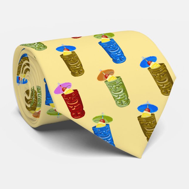 Tiki Mugs Tropical Cocktail Yellow Single-sided Tie (Rolled)