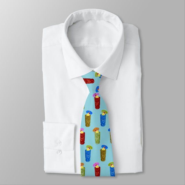 Tiki Mugs Tropical Drinks Two-Sided Printed Tie (Tied)