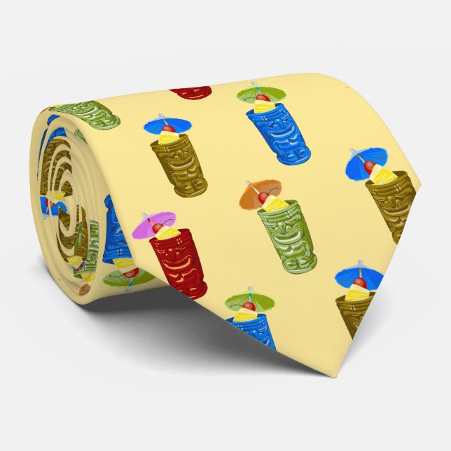 Tiki Mugs Tropical Drinks Two-Sided Printed Tie (Rolled)