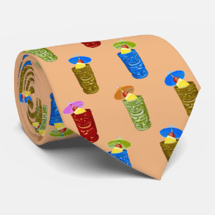 Tiki Mugs Tropical Drinks Two-Sided Printed Tie