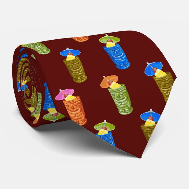 Tiki Mugs Tropical Drinks Two-Sided Printed Tie (Rolled)