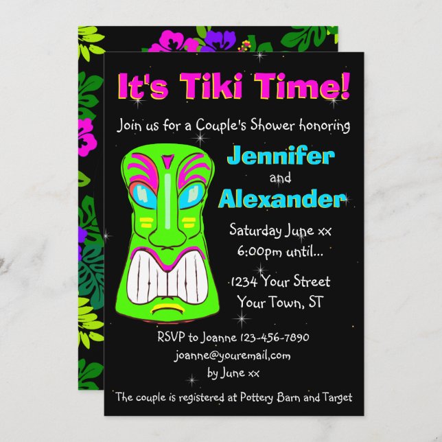 Tiki Party Couple's Shower Invitation (Front/Back)