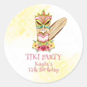Tiki Party, Luau Birthday Classic Round Sticker