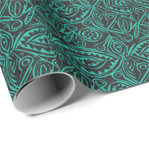 Tiki Pattern Black and Green  Wrapping Paper