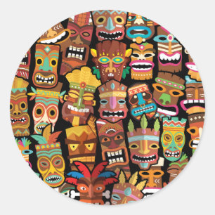 Tiki Pattern Classic Round Sticker