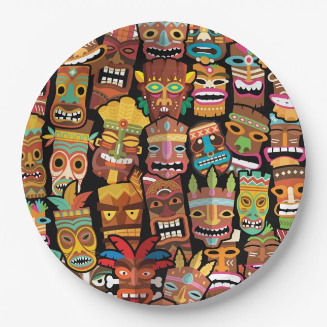 Tiki Pattern Paper Plate (Front)
