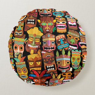 Tiki Pattern Round Cushion