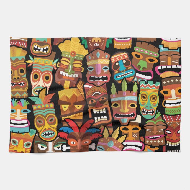 Tiki Pattern Tea Towel (Horizontal)