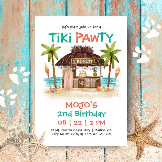 Tiki Pawty Tropical Beach Dog Party Invitation (Creator Uploaded)