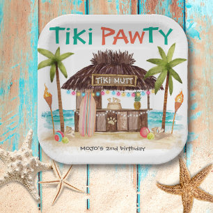 Tiki Pawty Tropical Beach Dog Party Paper Plate