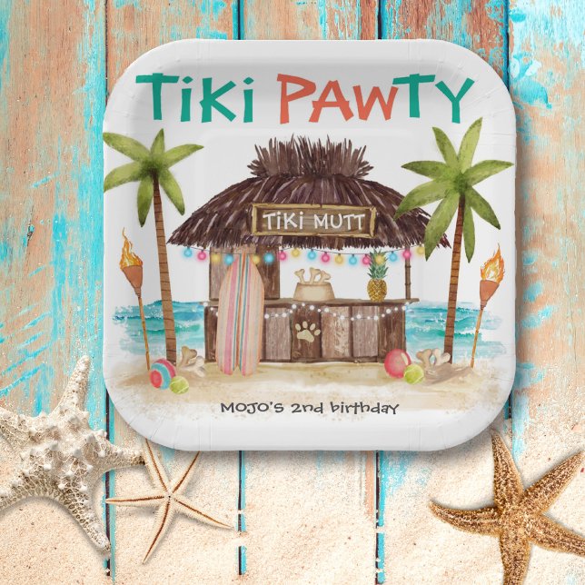 Tiki Pawty Tropical Beach Dog Party Paper Plate (Creator Uploaded)