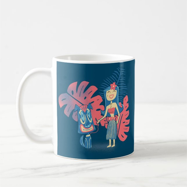Tiki Pets Tropical Island Cute Girl with Tiki Dog Coffee Mug (Left)