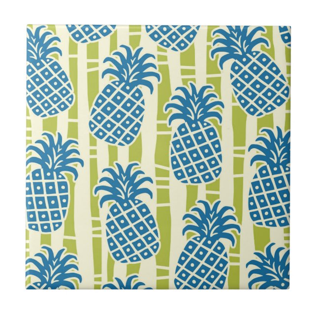 Tiki Pineapple Bamboo Stripes Pattern Ceramic Tile (Front)
