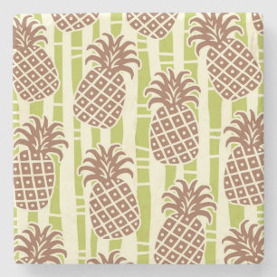 Tiki Pineapple Bamboo Stripes Pattern Stone Coaster