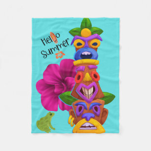 Tiki Pole Summer Graphic with Hello Summer Fleece Blanket