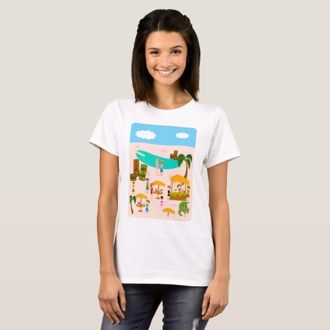 Tiki Pool Party Cute Retro Art Design T-Shirt (Front Full)