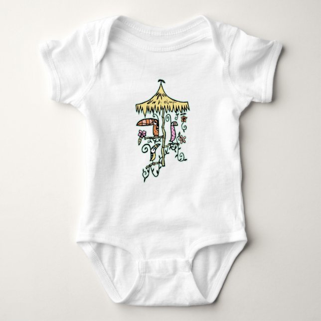 Tiki Room Birds on a Perch by Tiki tOny Baby Bodysuit (Front)