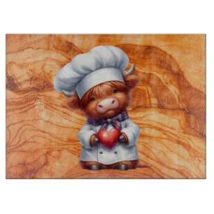 Tiki Textured Glass With Highland Cow Chef Cutting Board