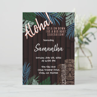 Tiki Theme Brown Hawaiian Bamboo Green and Blue Invitation