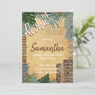 Tiki Theme Hawaiian Bamboo Island feel Green Blue Invitation