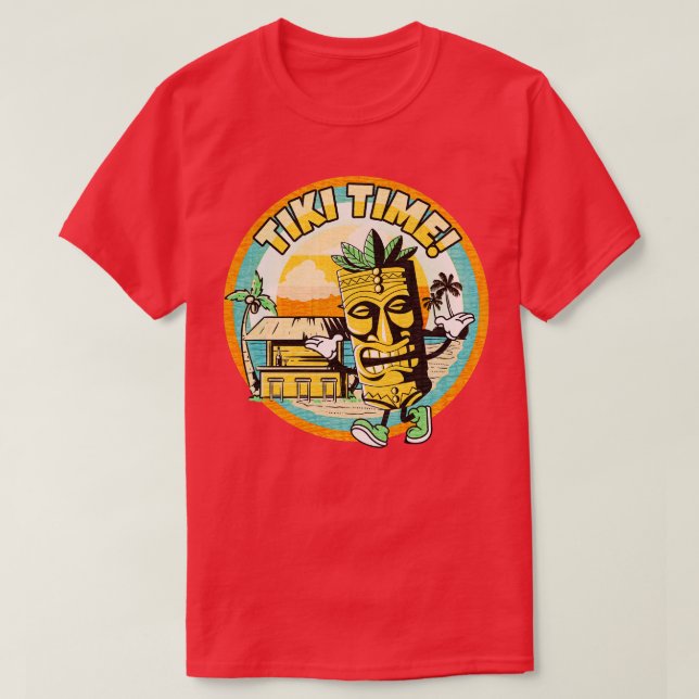 Tiki Time Beachy Summer Backyard Pool Party T-Shirt (Design Front)
