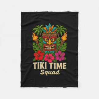 Tiki Time Squad Tropical Hawaiian Party Fleece Blanket
