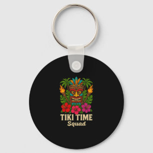 Tiki Time Squad Tropical Hawaiian Party Key Ring