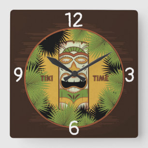 Tiki Time Square Wall Clock
