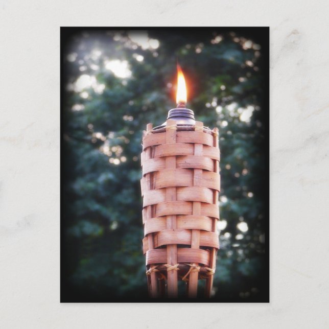 Tiki Torch - Bamboo Outdoor Torch with Flame Postcard (Front)
