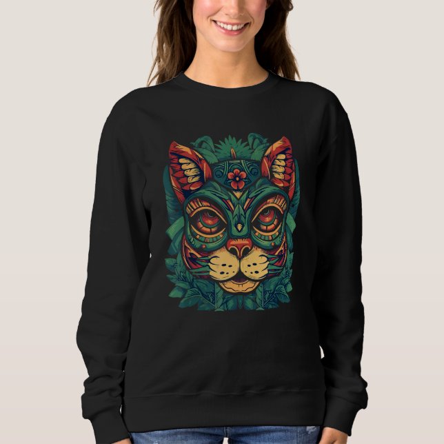 Tiki Totem Mask Hawaiian Cat Tiki Mask Hawaii Cat Sweatshirt (Front)