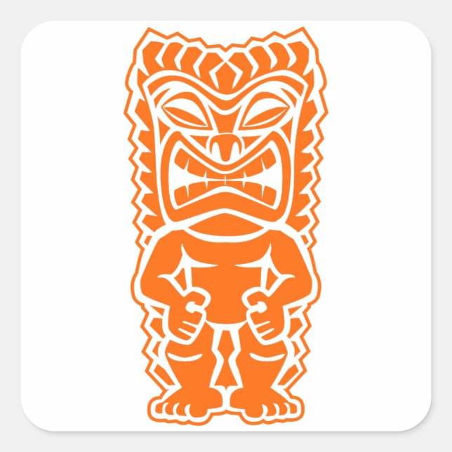 tiki totem warrior orange square sticker (Front)