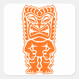 tiki totem warrior orange square sticker
